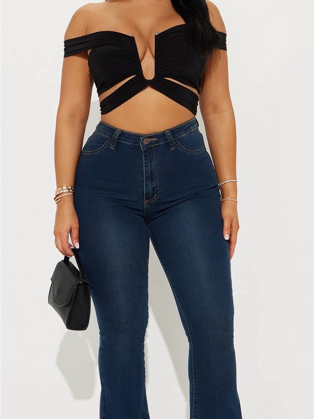 Fashion Nova Dark Blue High-Rise Flare Jeans
